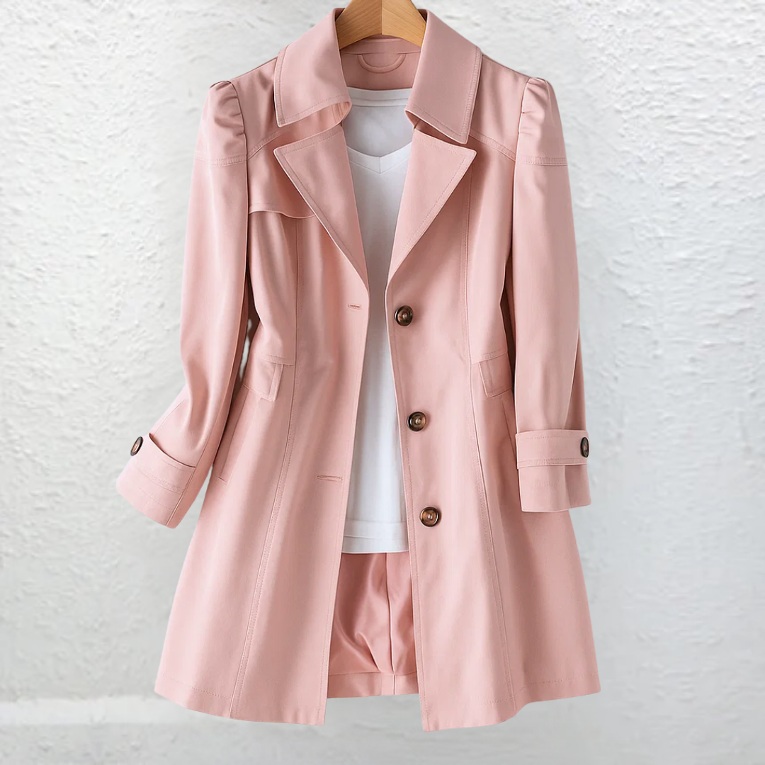 Manteau trench élégant Danoir Paris Veyressa en beige, coupe sophistiquée, tissu chaud et tendance, pour femmes.