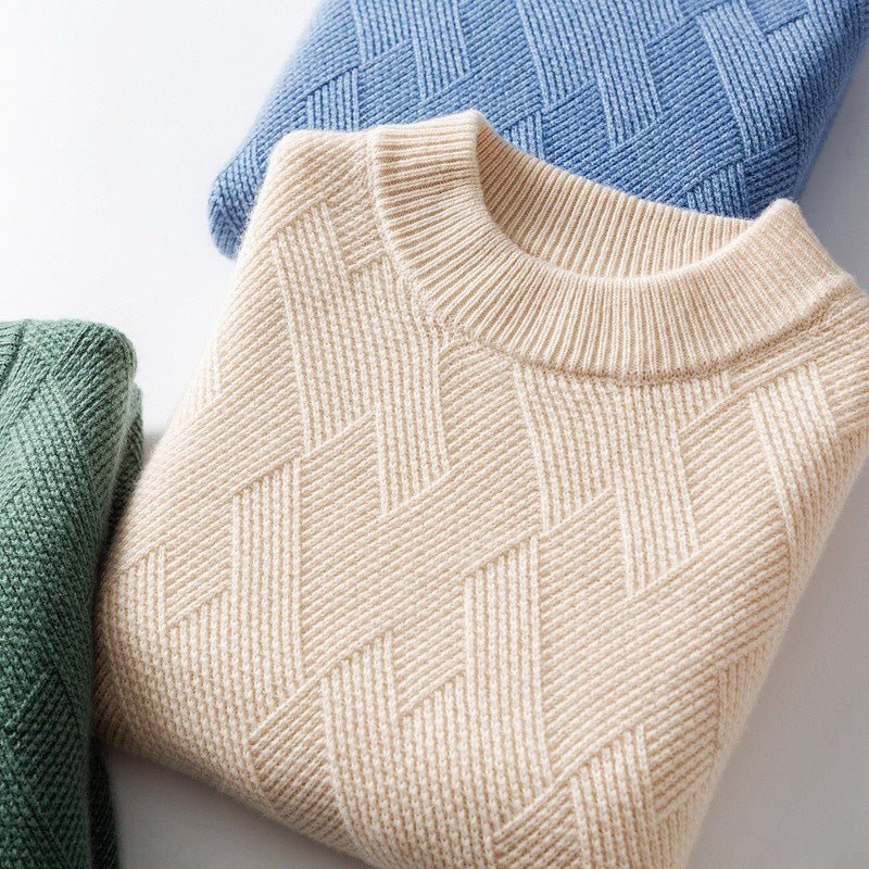 Pull Elliot Danoir Paris en cachemire beige, doux et confortable, avec col rond et manches longues.