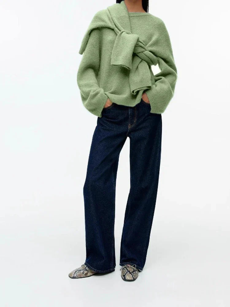 Pull en cachemire vert Danoir Paris Liora, élégant et confortable, avec col en V et finition raffinée.