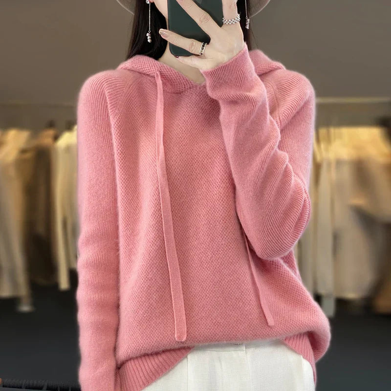 Pull Hanna Danoir Paris en mérinos rose, douceur hivernale, confortable et chaud, parfait pour l'hiver.