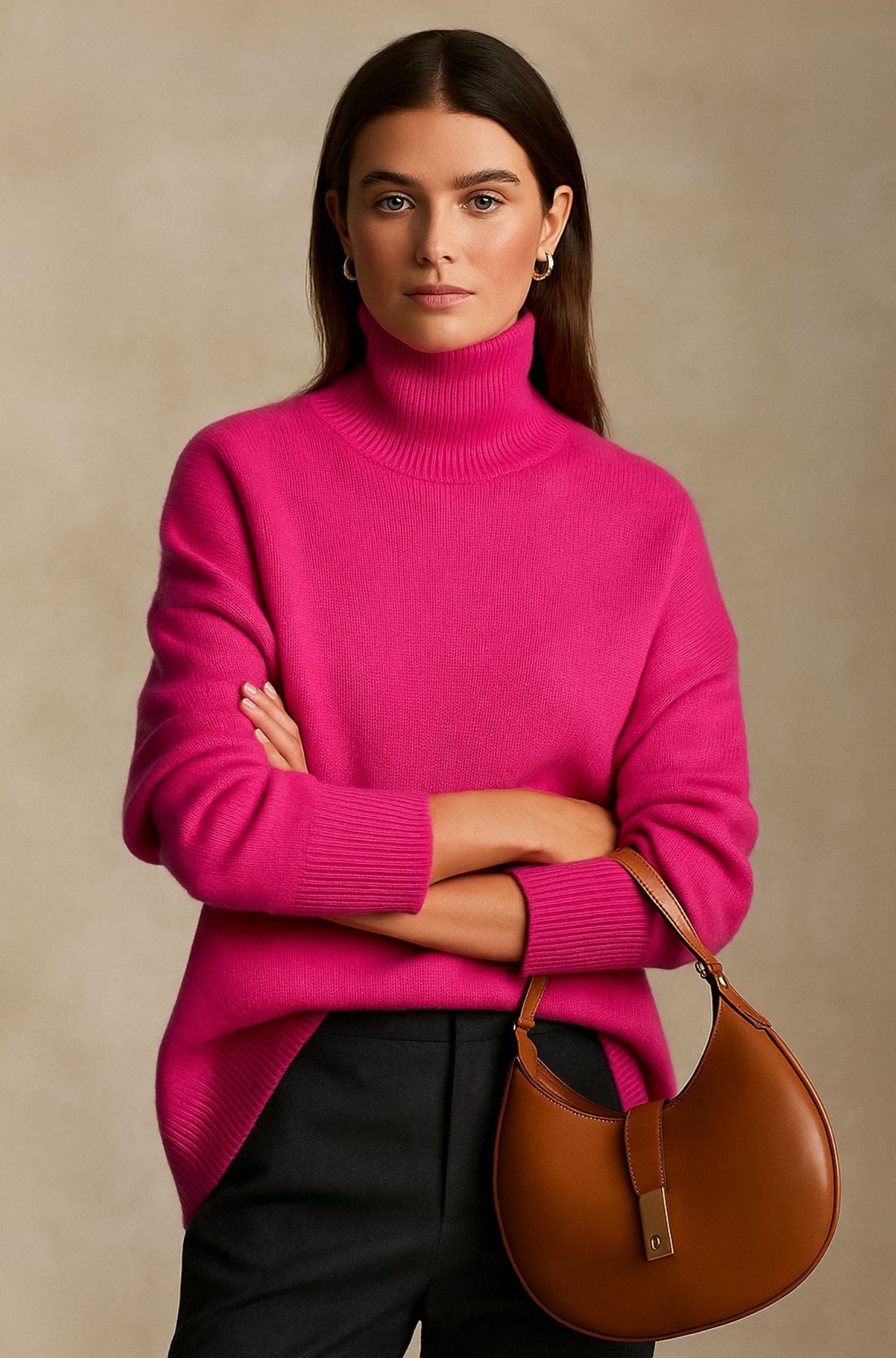 Pull en cachemire noir Danoir Paris Juliana, élégant et doux, porté sur un mannequin, avec col rond et finition fine.