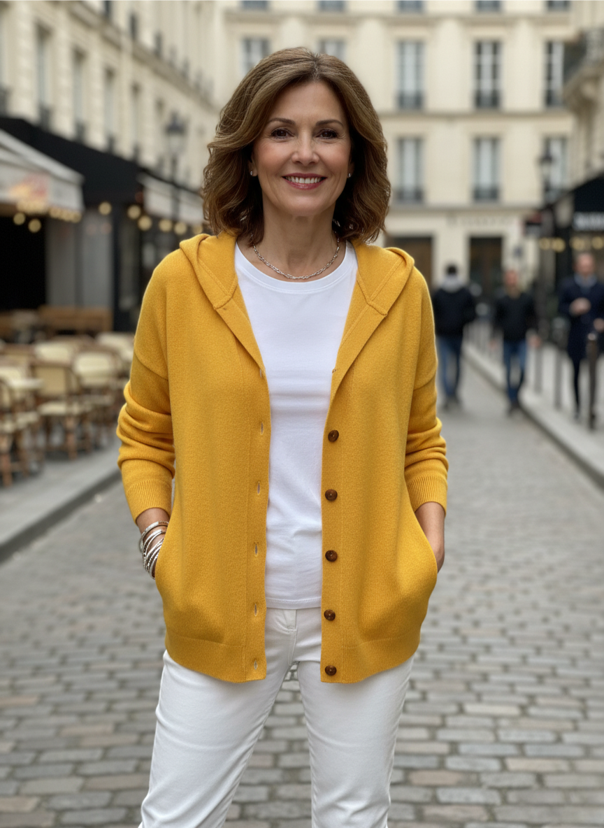 Cardigan élégant Zoey de Danoir Paris, rose, taille XS, vue sur le devant avec détails raffinés.