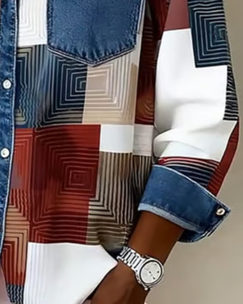 Chemise à blocs de couleur Céline Danoir Paris, rouge, en tissu léger, manches longues, style moderne et élégant.