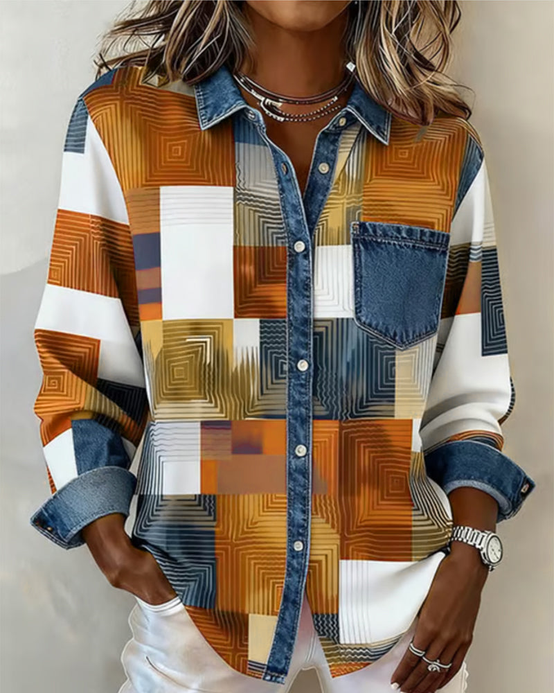 Chemise à blocs de couleur Céline Danoir Paris, rouge, manches longues, style élégant et moderne pour femme.