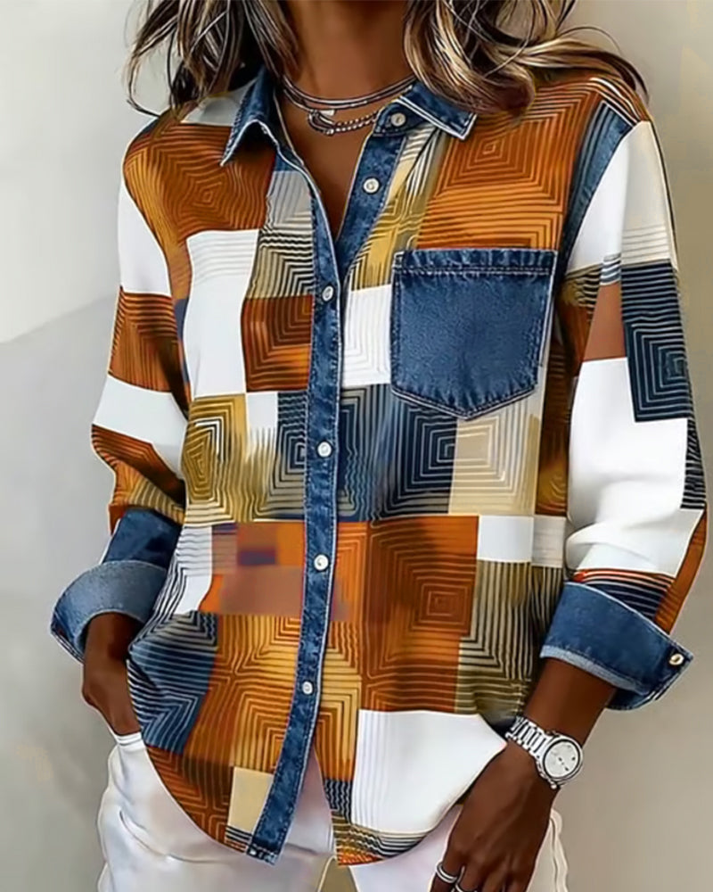 Chemise à blocs de couleur Céline Danoir Paris, rouge, manches longues, style élégant et moderne.