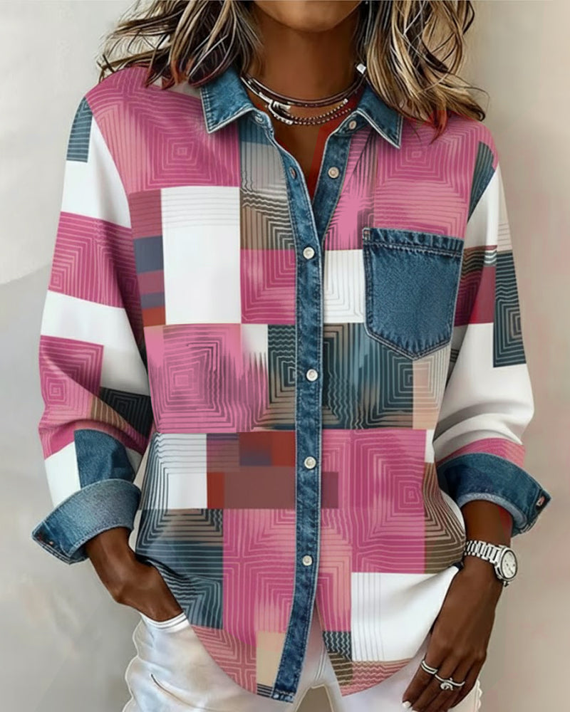 Chemise à blocs de couleur Céline Danoir Paris, rouge, manches longues, col classique, style élégant et moderne.