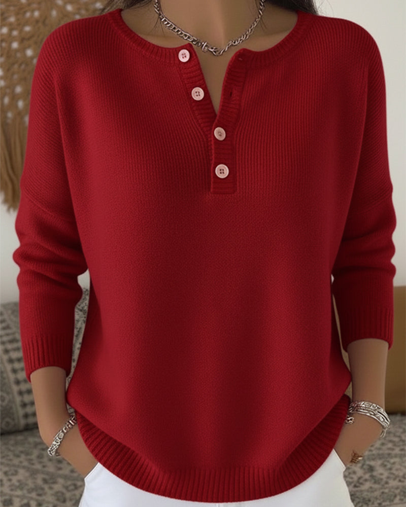 Gilet basique à manches longues Lena de Danoir Paris en rouge, vêtement simple et élégant pour femme, vue de face.