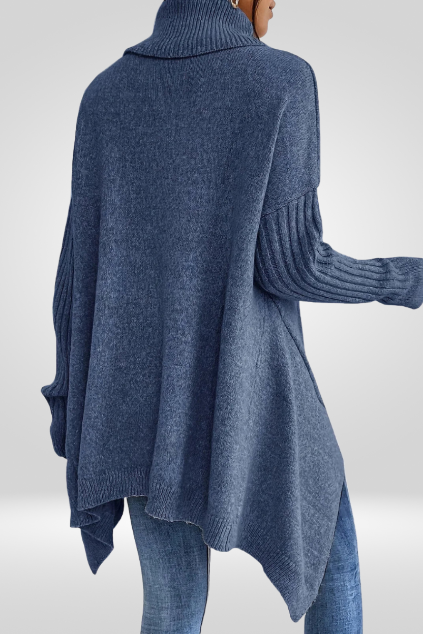 Pull asymétrique beige Danoir Paris Isabelle FR1185, style chic et tendance, vue du devant.