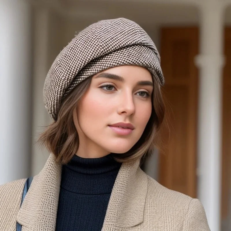 Beret chic marron Laluna de Danoir Paris, élégant et tendance, en laine douce, porté en style sophistiqué.