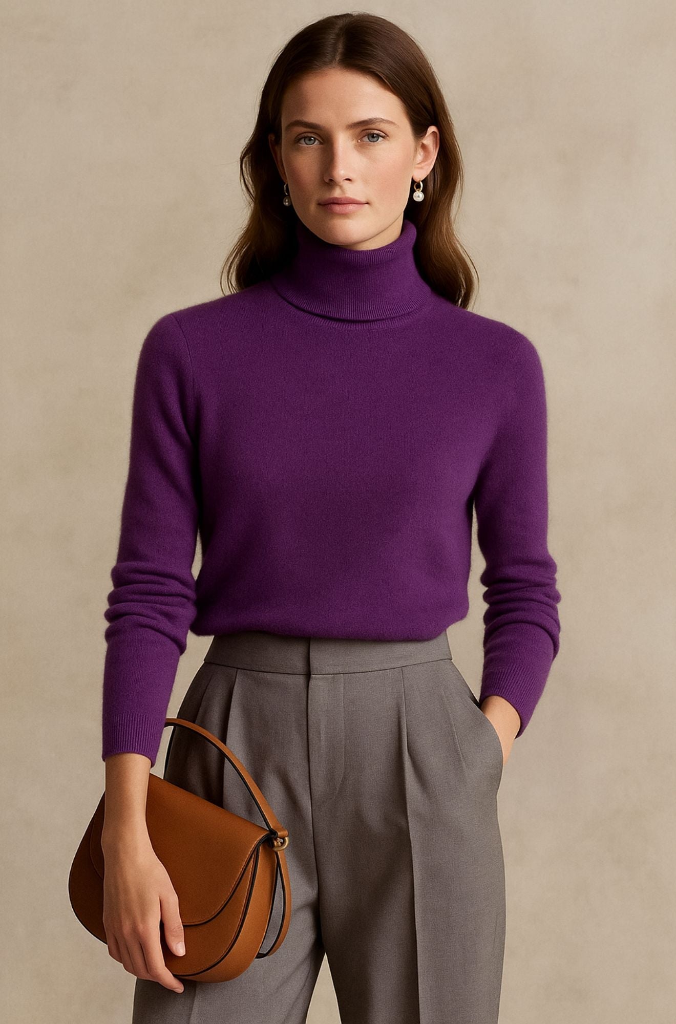 Pull col roulé luxueux Danoir Paris Amara en beige, douceur et élégance pour un style sophistiqué.