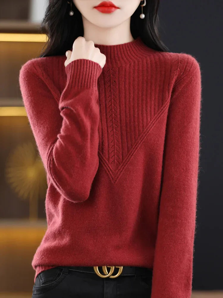 Pull en cachemire violet Liora de Danoir Paris, élégant et doux, porté par un mannequin.