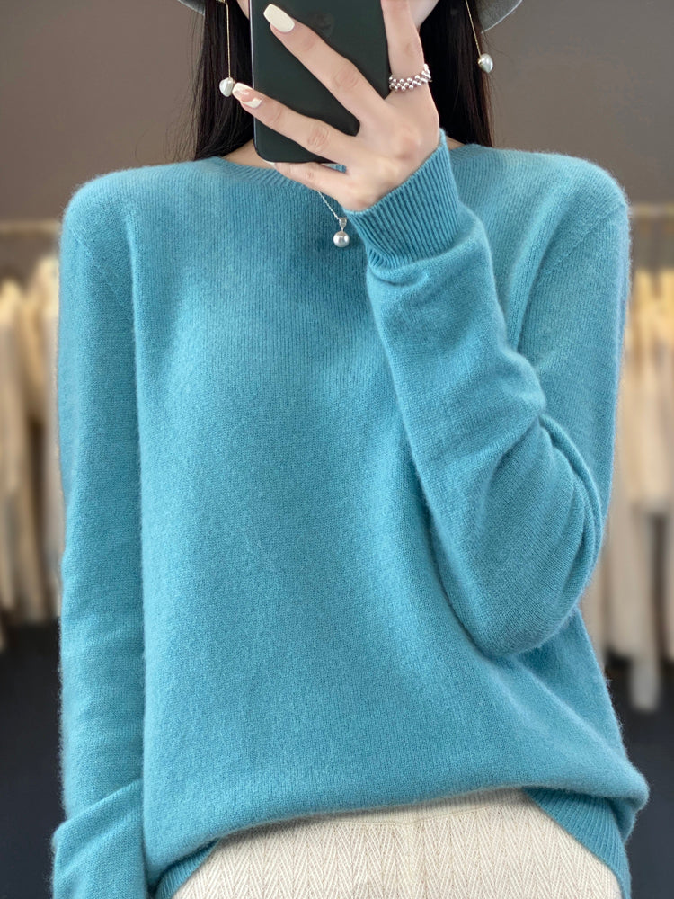 Pull chaud en cachemire turquoise Anette de Danoir Paris, douceur et élégance, vue de face en taille 2XS.