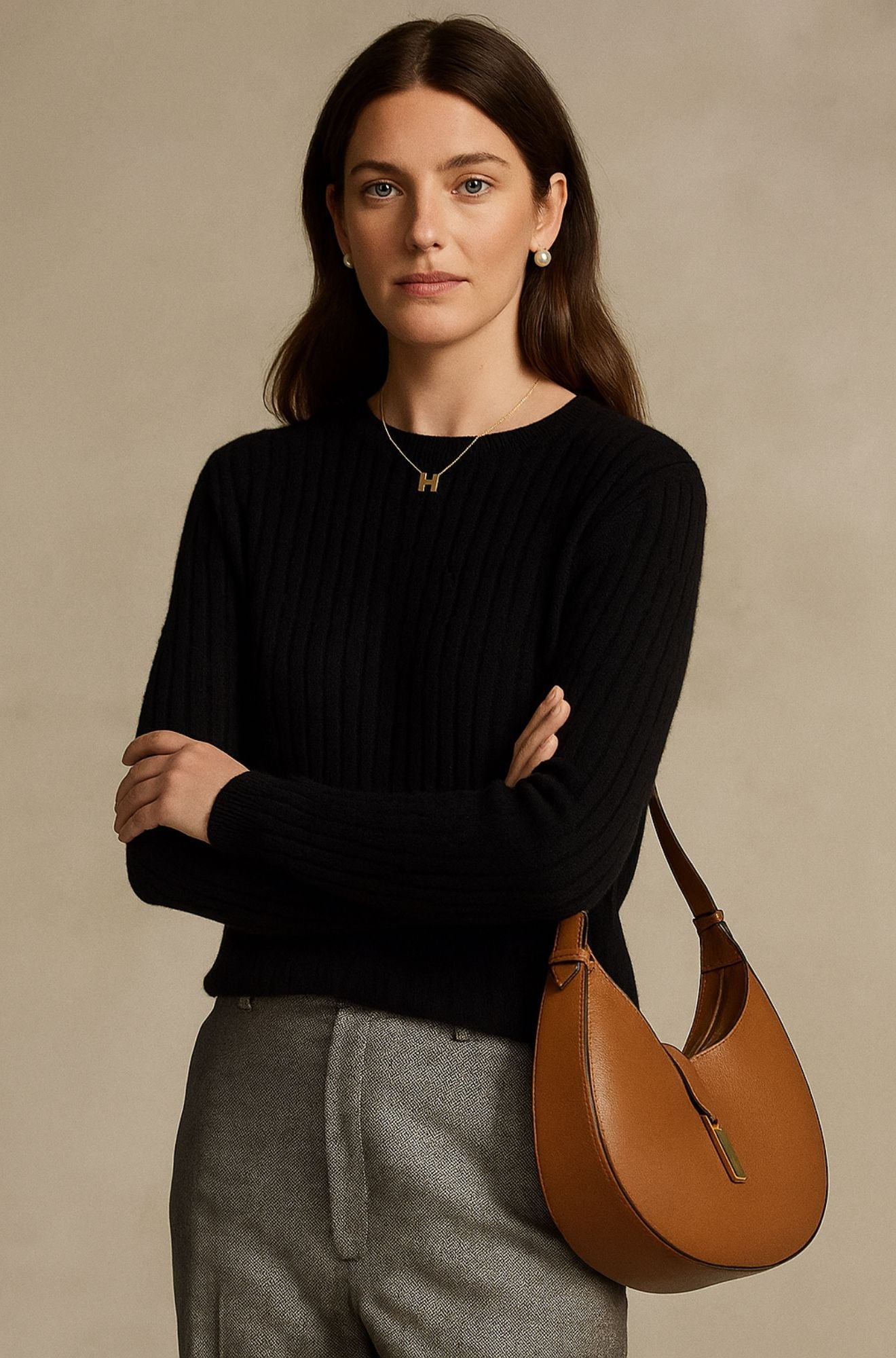 Pull en cachemire marron clair Danoir Paris, modèle Rowen, élégant et doux, avec un design raffiné et finition soignée.
