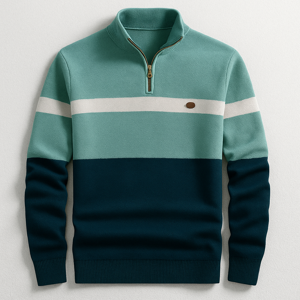 Pull ajusté élégant Danoir Paris Elston en marine et blanc, taille XS, vêtement chic et confortable.
