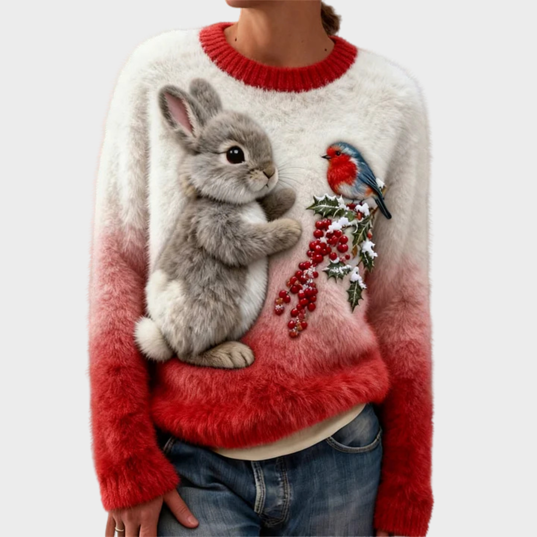 Pull en peluche festif Luna de Danoir Paris, mode confortable et chaud, couleur café, taille XS, style doux et tendance.