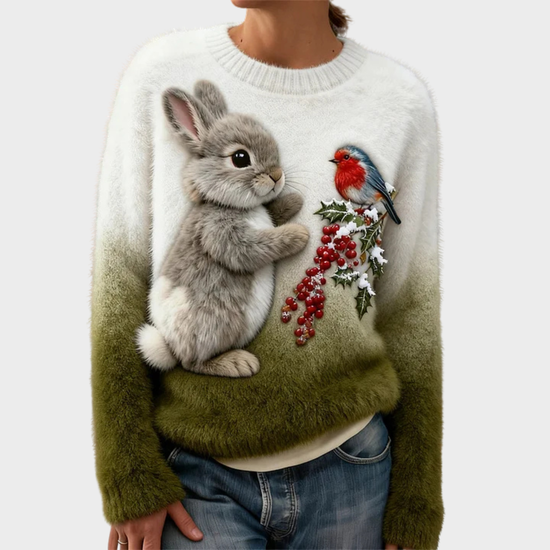 Pull en peluche festif Luna de Danoir Paris, coupe XS, doux et chaud, parfait pour l'hiver.