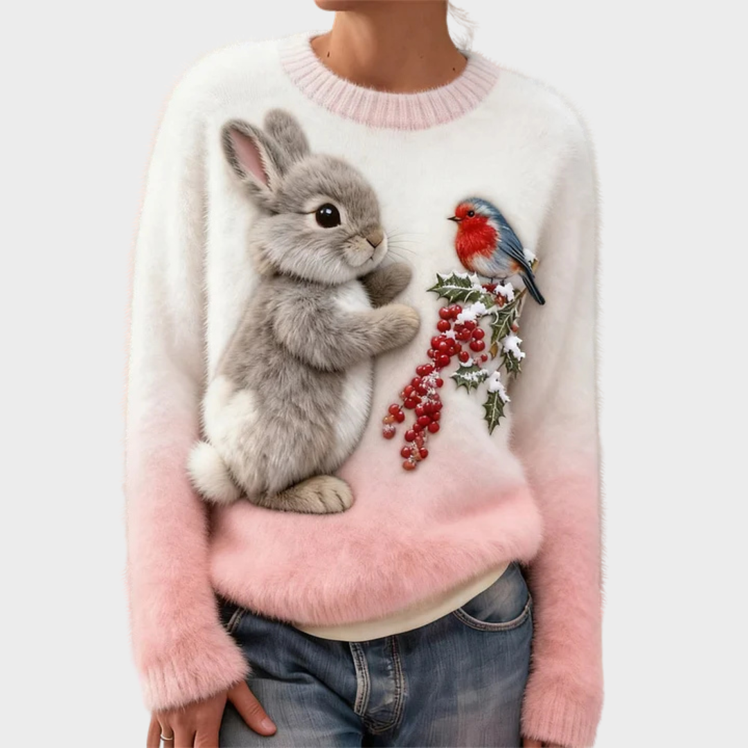 Pull en peluche festif Luna de Danoir Paris, doux et confortable, style décontracté pour femme, coloris café, taille XS