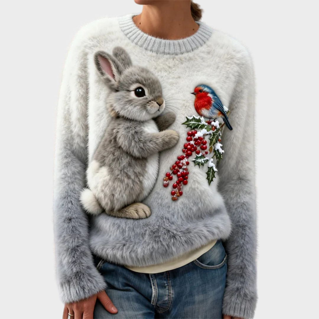 Pull en peluche Luna de Danoir Paris, style festif, couleur café, taille XS, vêtement chaud et douillet pour l'hiver.