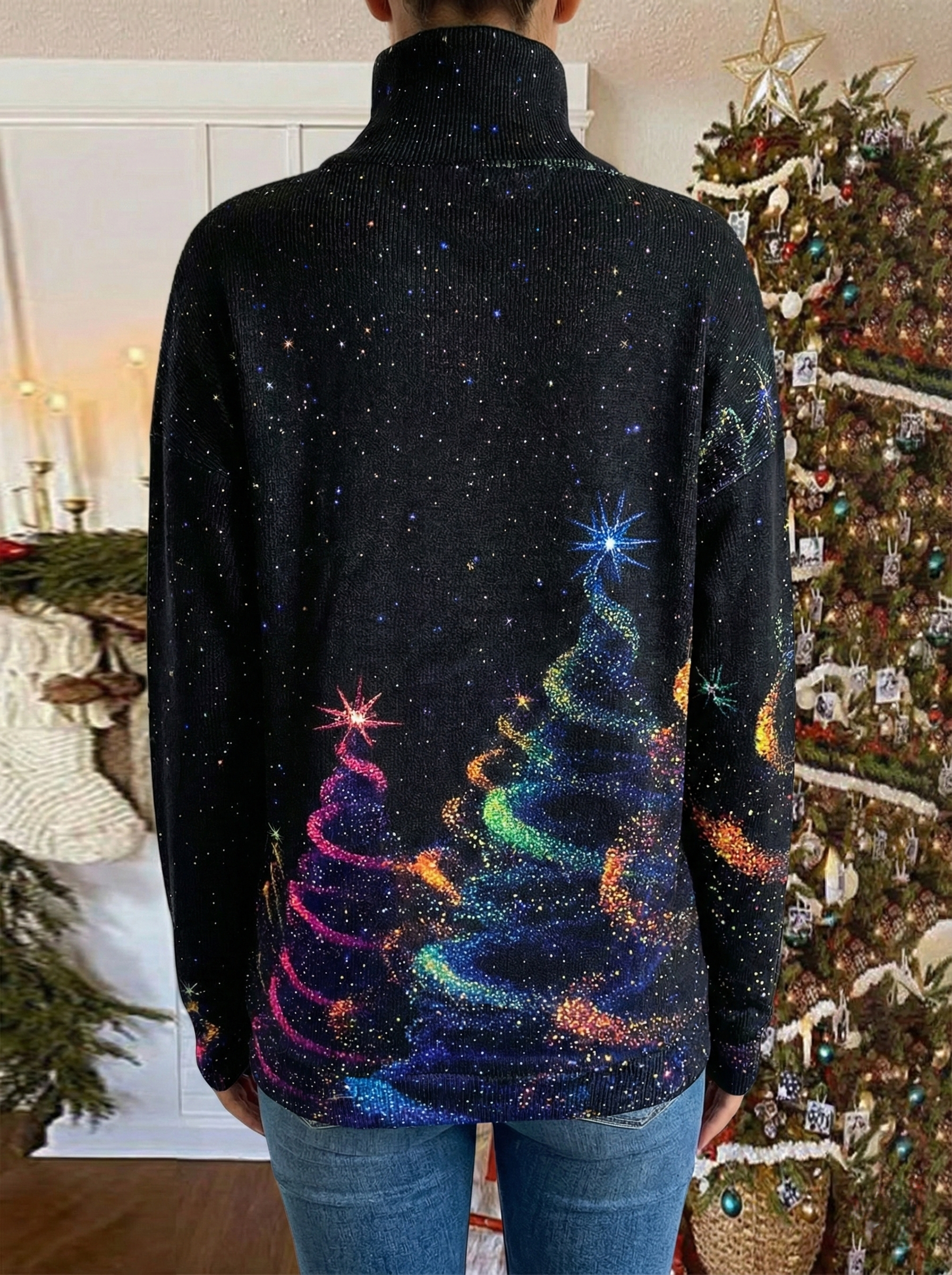 Pull festif étoilé Danoir Paris Saraya FR1320 en couleurs vives, motif étoilé, doux et confortable pour femmes et enfants.