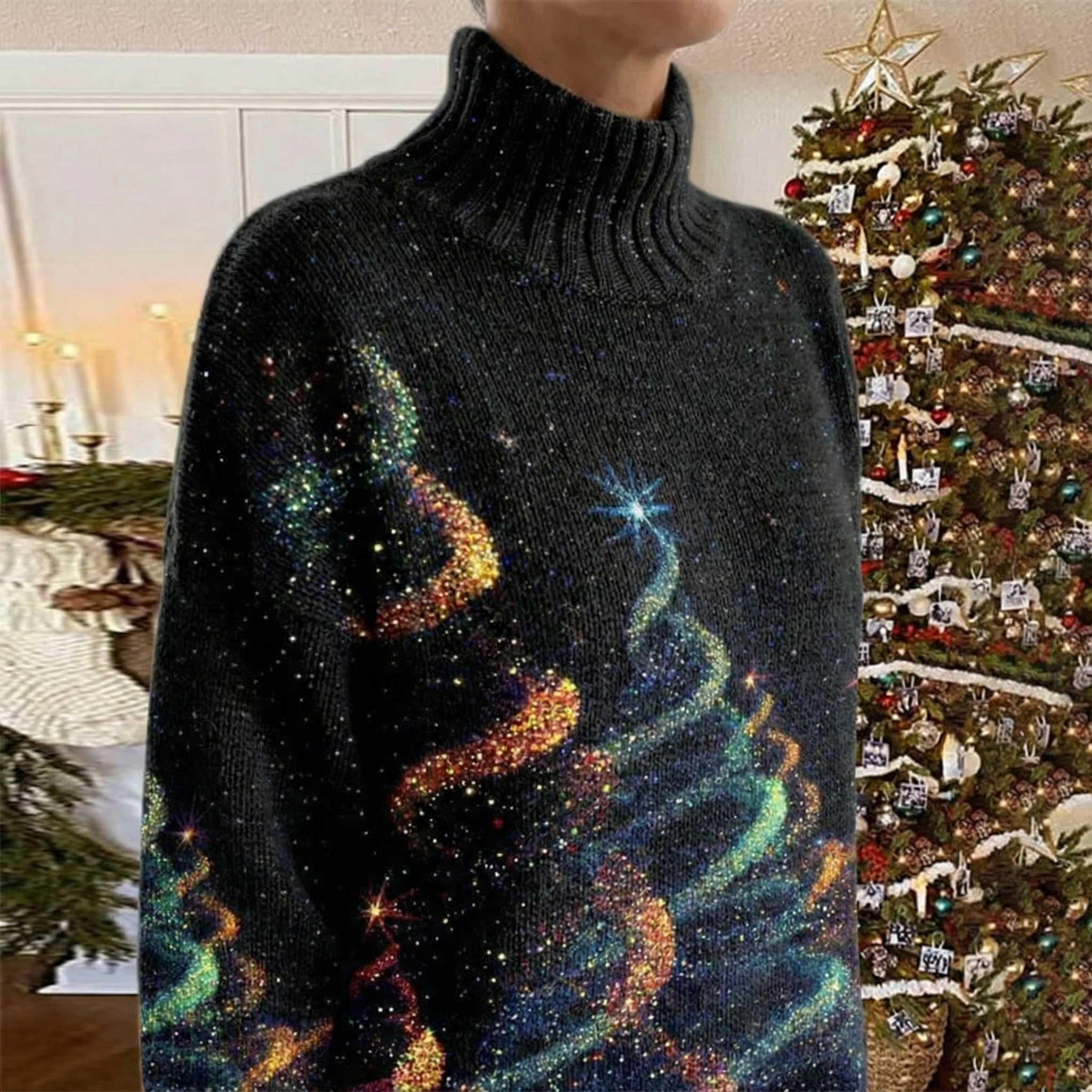 Pull festif étoilé Danoir Paris FR1320 avec motifs multicolores, confortable et tendance, visible sur fond neutre.