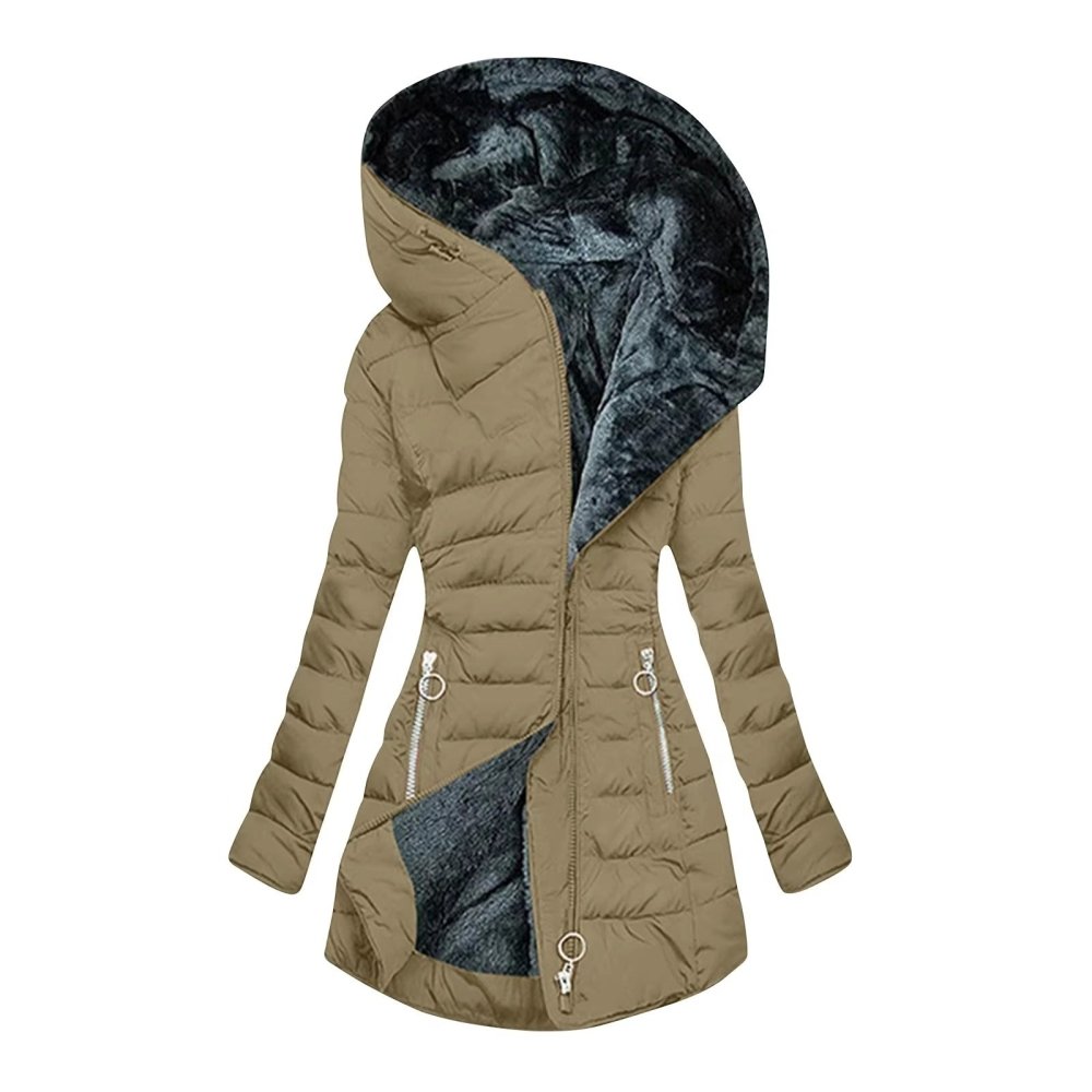 Manteau d'hiver élégant Danoir Paris Elena en vert clair, coupe sophistiquée, tissu chaud et confortable pour femmes.