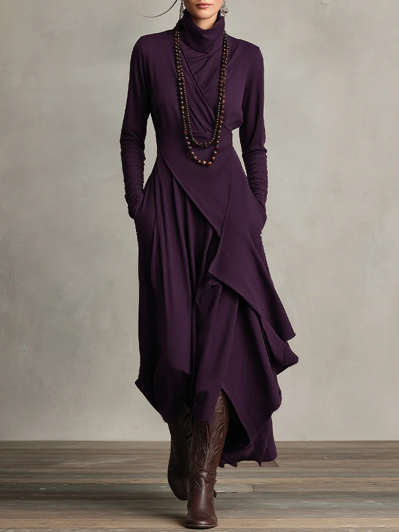 Robe en laine violette Tanya de Danoir Paris, élégante, ajustée, taille XS, vue de face, tissu chaud et sophistiqué.