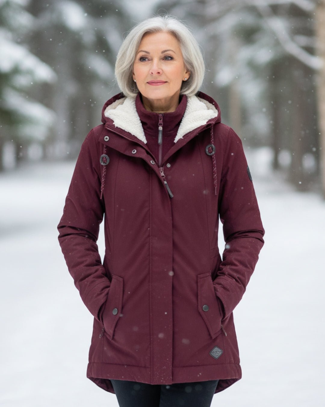 Parka réversible élégante Amelia de Danoir Paris en rouge, coupe moderne et détails sophistiqués pour un style chic.