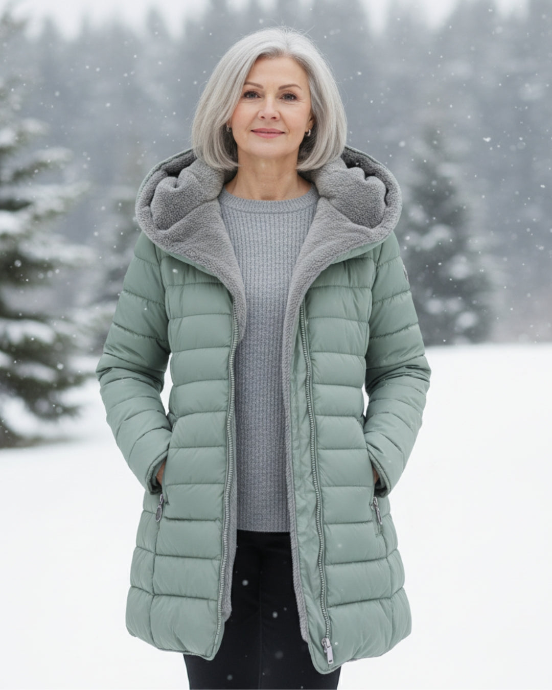 Manteau d'hiver élégant Olivia Danoir Paris en vert foncé, coupe sophistiquée et tissu chaud, pour femmes.