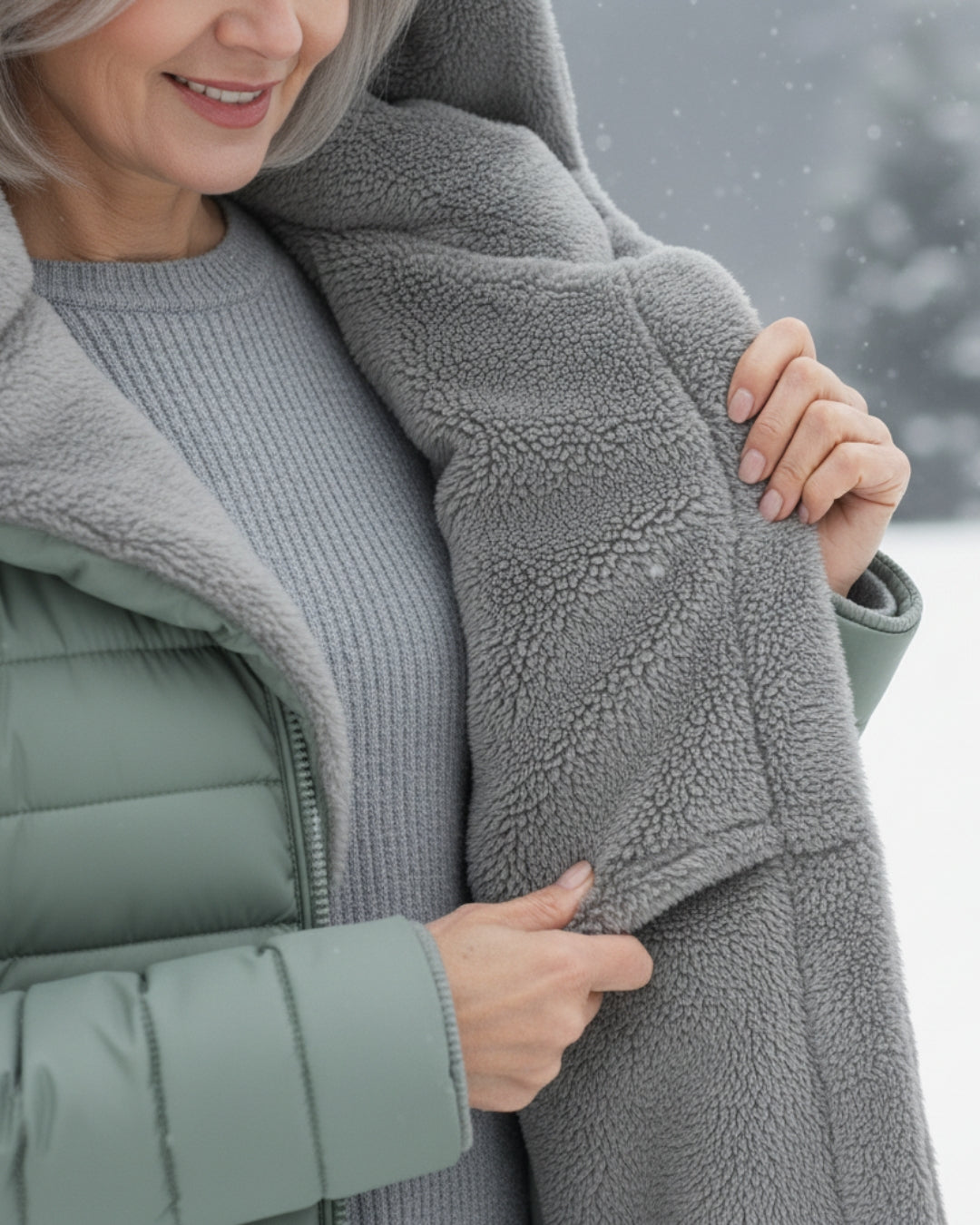 Manteau d'hiver élégant Olivia de Danoir Paris, en vert foncé, avec coupe sophistiquée et détails stylés, vue de face.