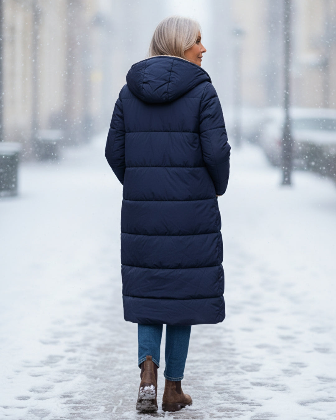 Manteau réversible élégant Danoir Paris Eleanor en vert olive, coupe sophistiquée et finition soignée, visible sur l'image.