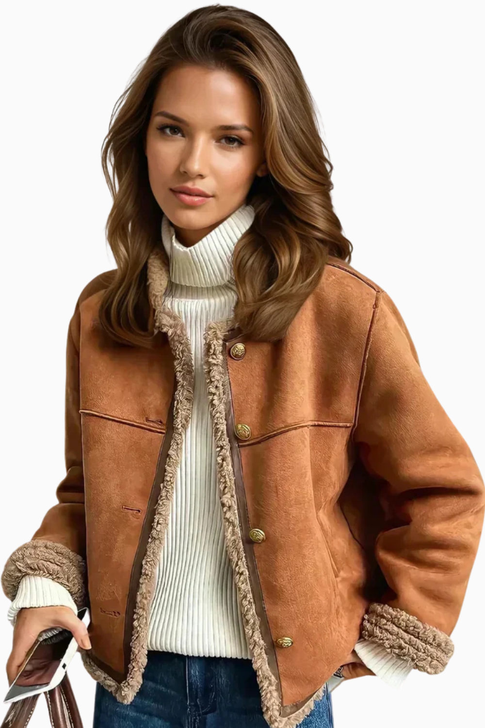 Veste chic en mouton marron Rosa de Danoir Paris, style élégant et chaud, pour femmes.