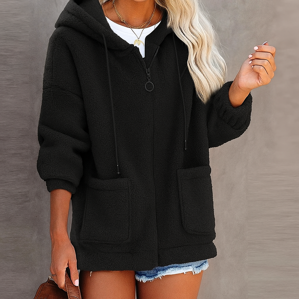 Veste en fleece élégante Nordberg de Danoir Paris, noir, taille S, vue de face, détails du tissu doux et finition soignée.