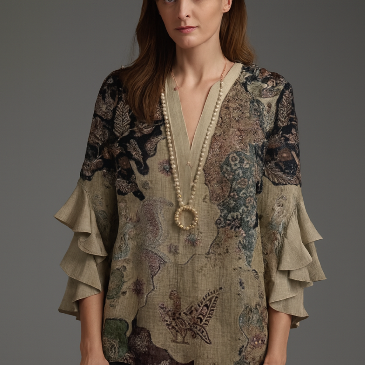 Blouse ample et féminine Iris de Danoir Paris, tissu léger, coupe fluide, couleur pastel, portée élégante et décontractée.