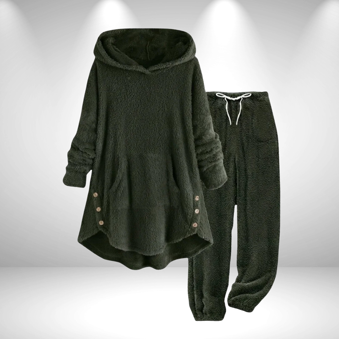 Ensemble hiver ultra-douillet Cressy de Danoir Paris en rouge vin, veste et pantalon pour femme, confort et chaleur.