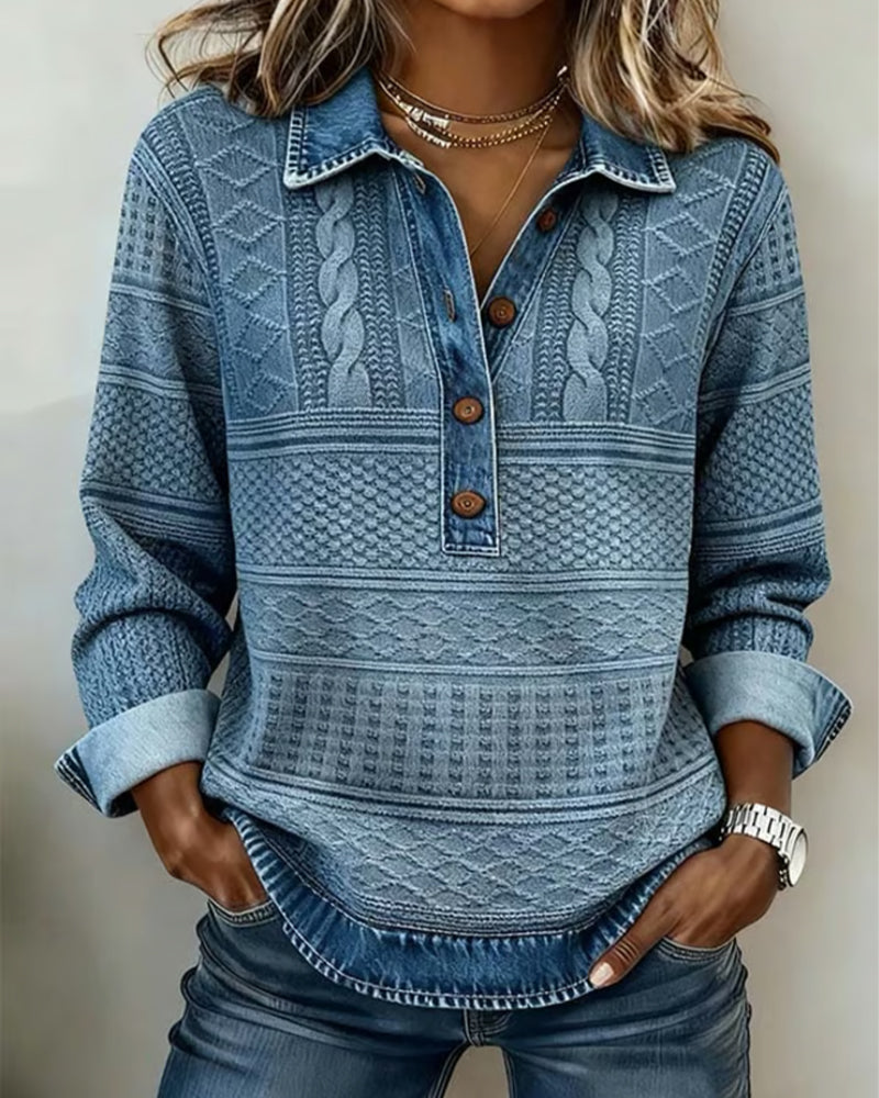 Pull décontracté en denim bleu Sofia de Danoir Paris, style casual et confortable pour femmes.