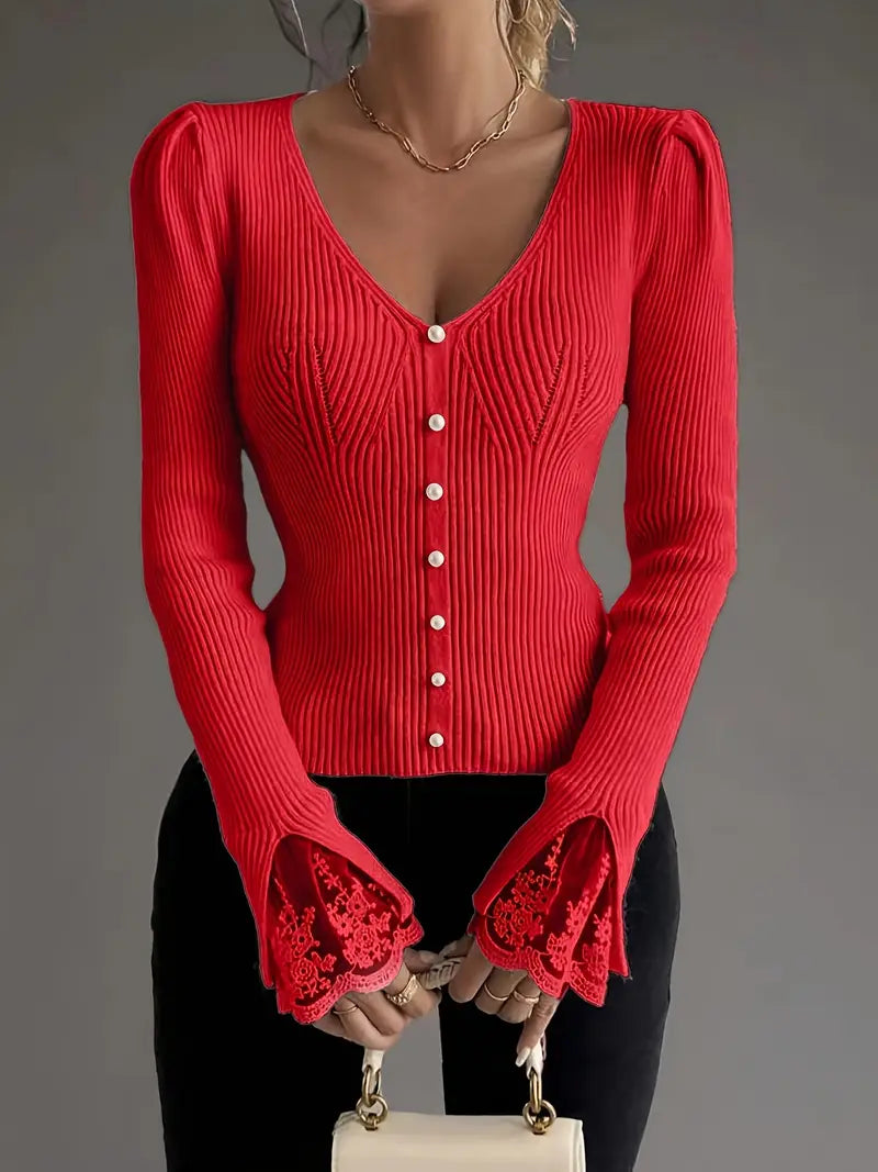 Pull chic en dentelle Elena de Danoir Paris, couleur rose, détail en dentelle élégant, taille XS.