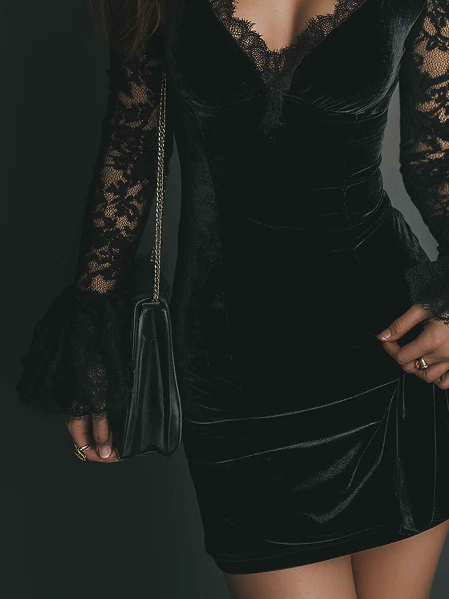 Robe en velours noire Luna de Danoir Paris, élégante et sophistiquée, vue de face sur fond blanc.