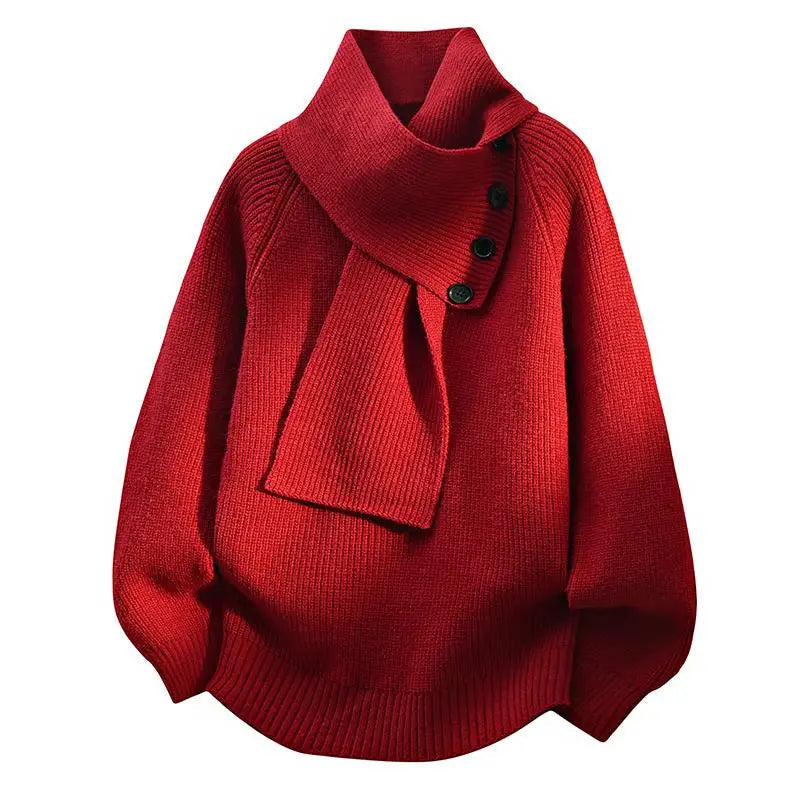 Pull élégant Arielle de Danoir Paris avec écharpe blanche, style chic et confortable, visible en image.