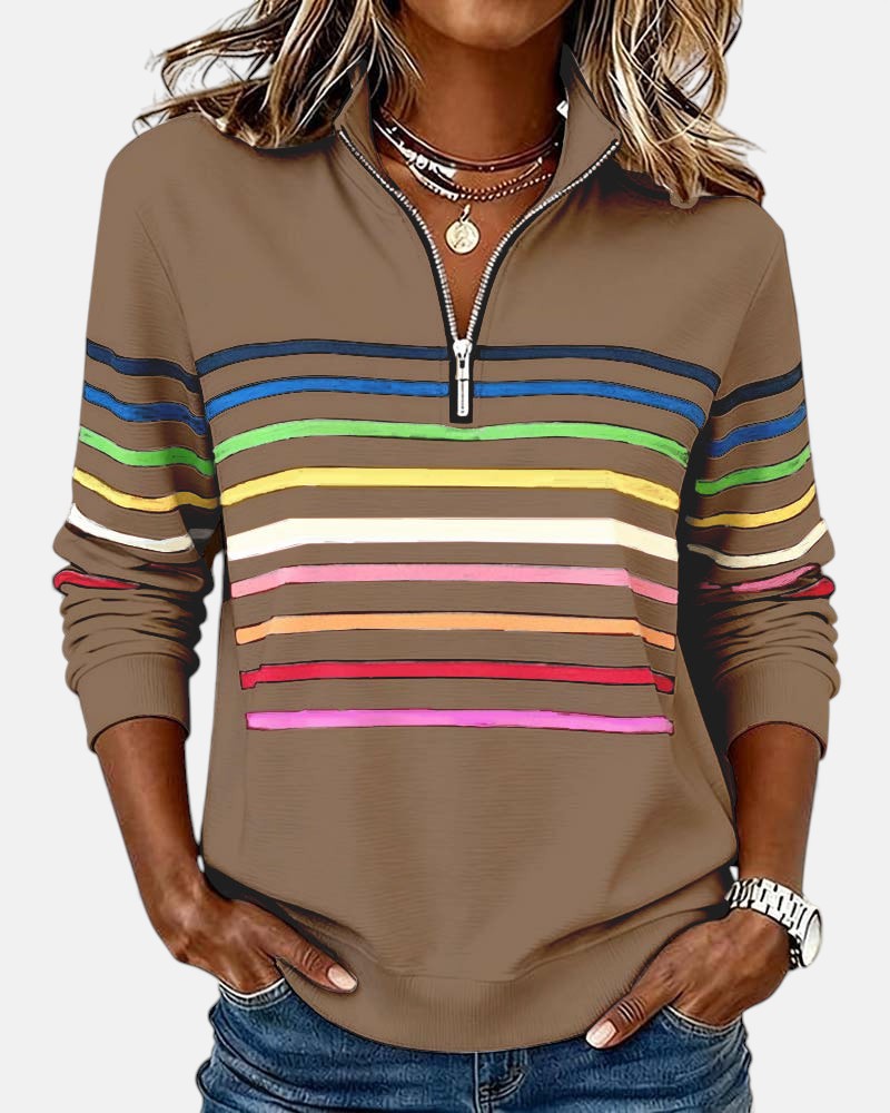 Pull Nina en gris à rayures, confortable, de la marque Danoir Paris, pour un style décontracté et élégant.