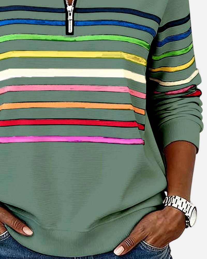 Pull Nina Danoir Paris à rayures gris, confection confortable pour un style décontracté et élégant.