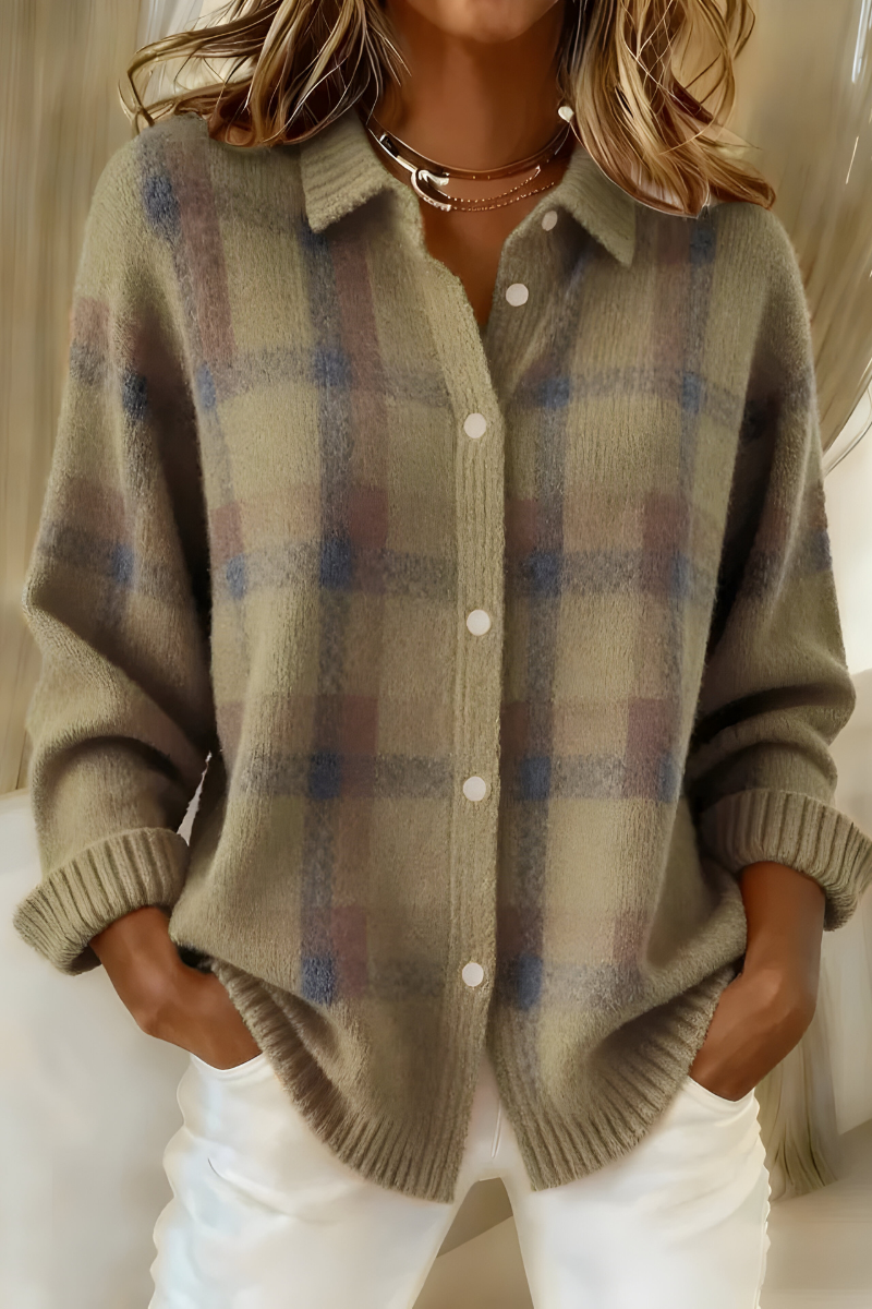 Cardigan à carreaux chic Theresa de Danoir Paris, multicolore rouge, style élégant pour femme.