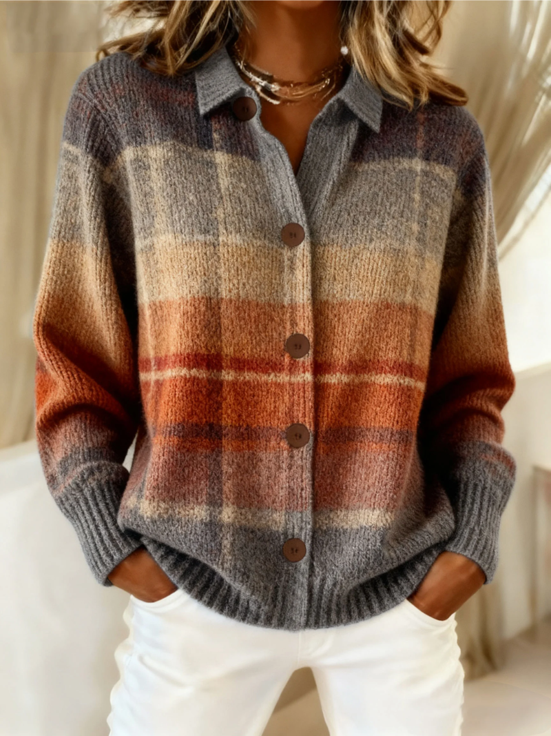 Cardigan à carreaux chic Theresa de Danoir Paris, multicolore rouge, style élégant et tendance pour femmes.