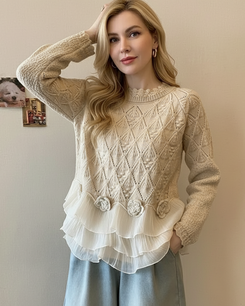 Cardigan en tricot Danoir Paris Taylor Enchanteur, couleur crème, détail du tissu et coupe élégante visible.