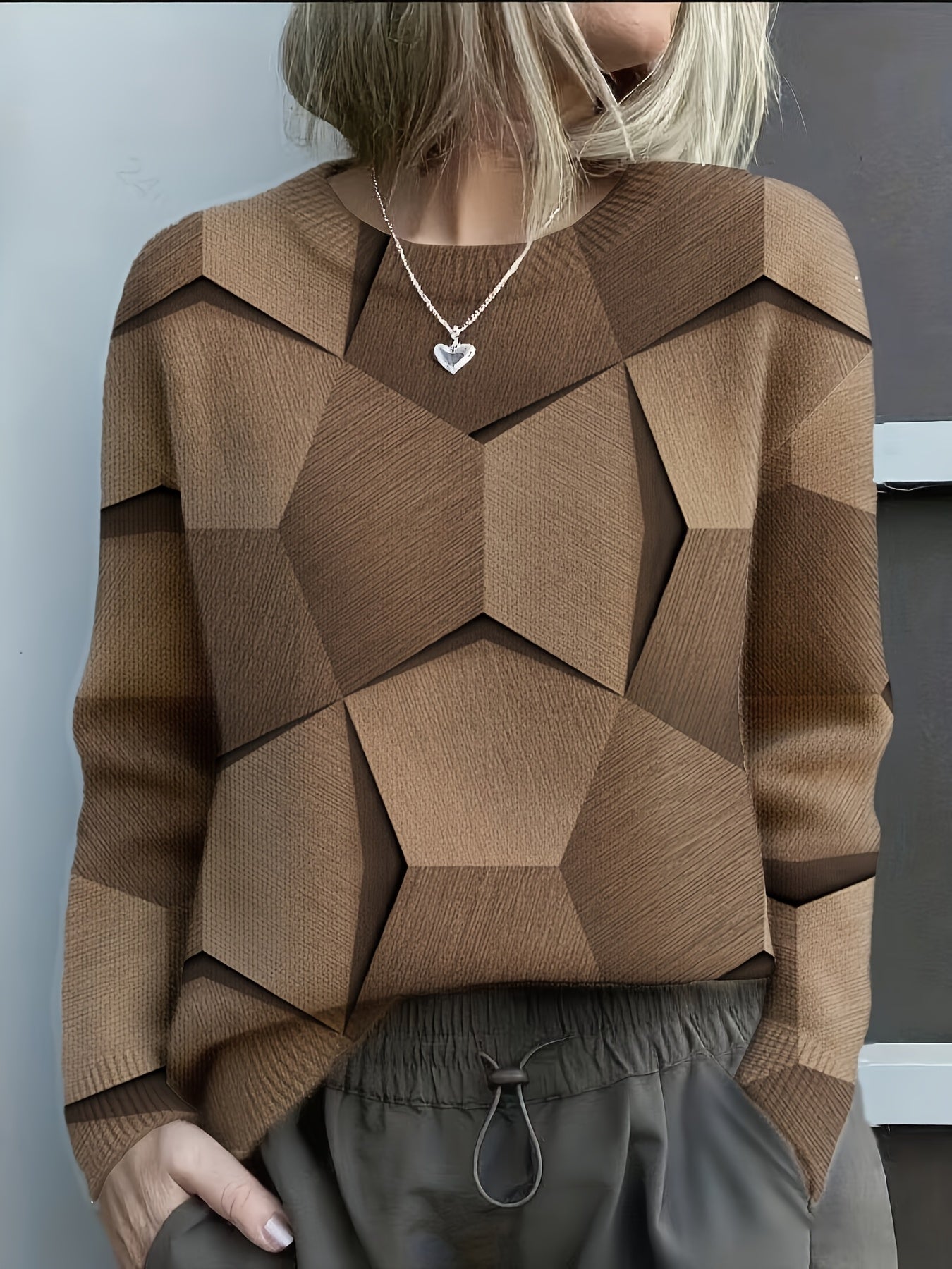 Sweat géométrique artistique Lucia de Danoir Paris en orange, taille S, vue de face avec motifs modernes et design élégant.