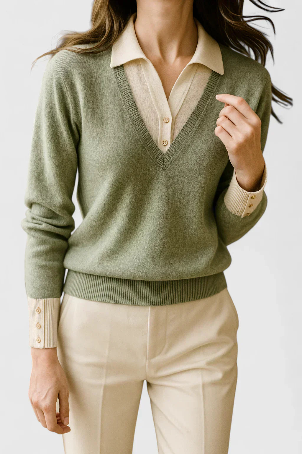 Pull chic italien Jovi de Danoir Paris en marron, style élégant et confortable, vue de face sur un mannequin.