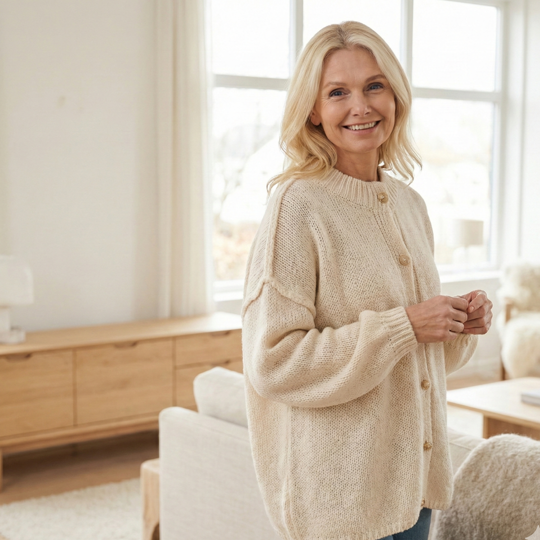 Pull blanc Danoir Paris Géraldine, élégant et confortable, porté en look quotidien, en taille XS.