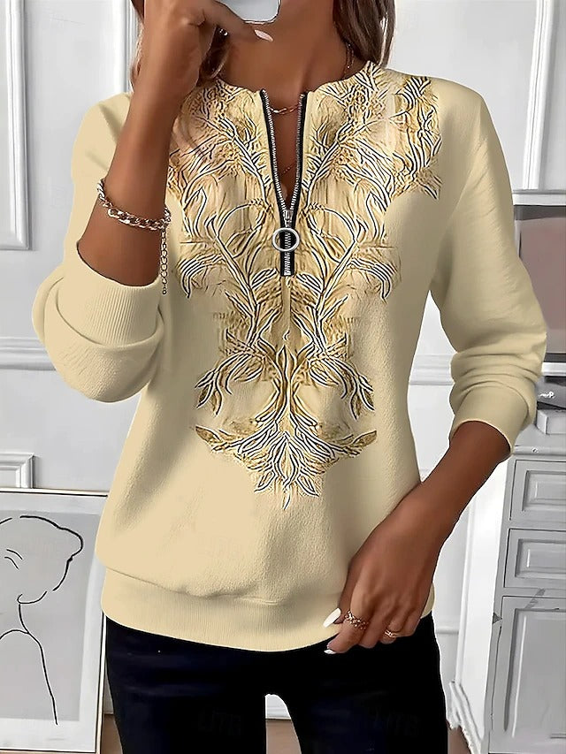 Pull Johanna Danoir Paris, bleu, confortable avec éclair, style décontracté, porté sur un mannequin.