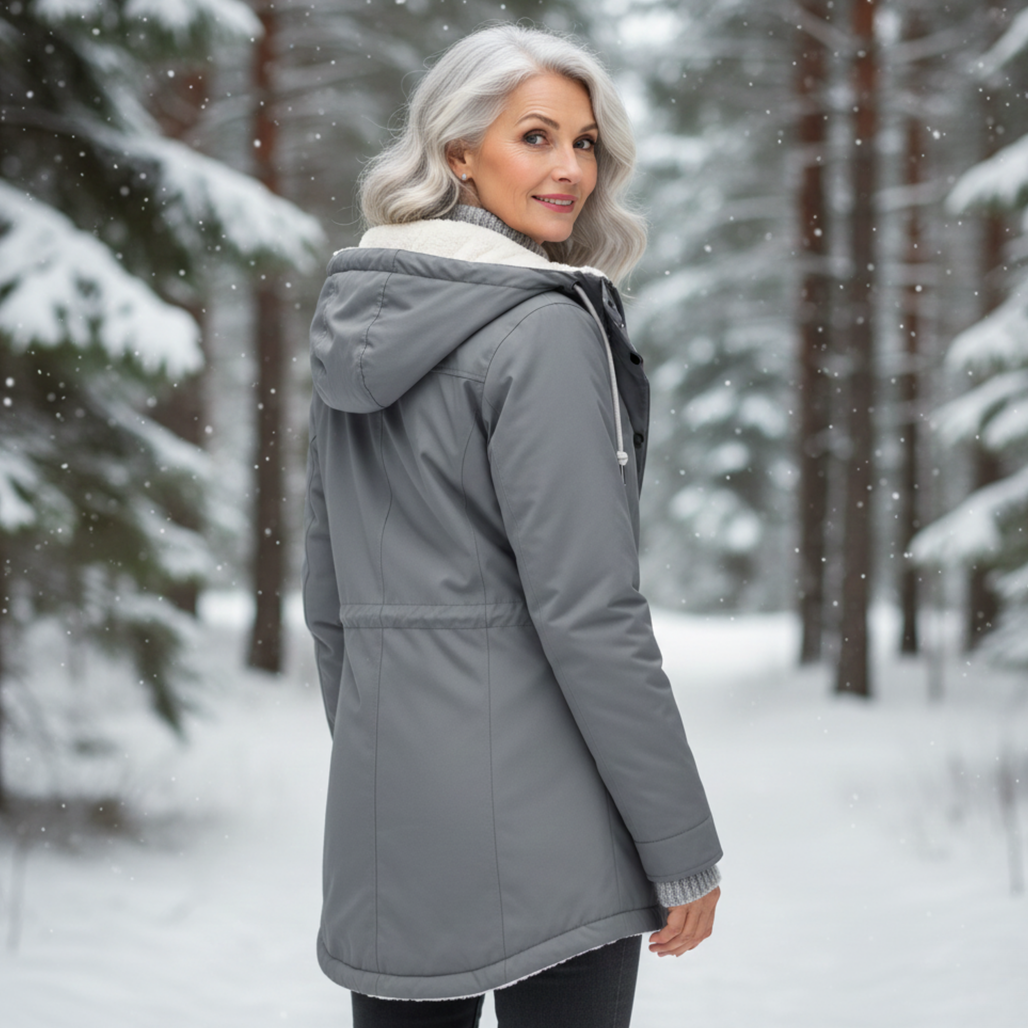 Veste hivernale élégante Danoir Paris Adeline en gris, coupe ajustée, tissu chaud, idéale pour l'hiver, taille XS.