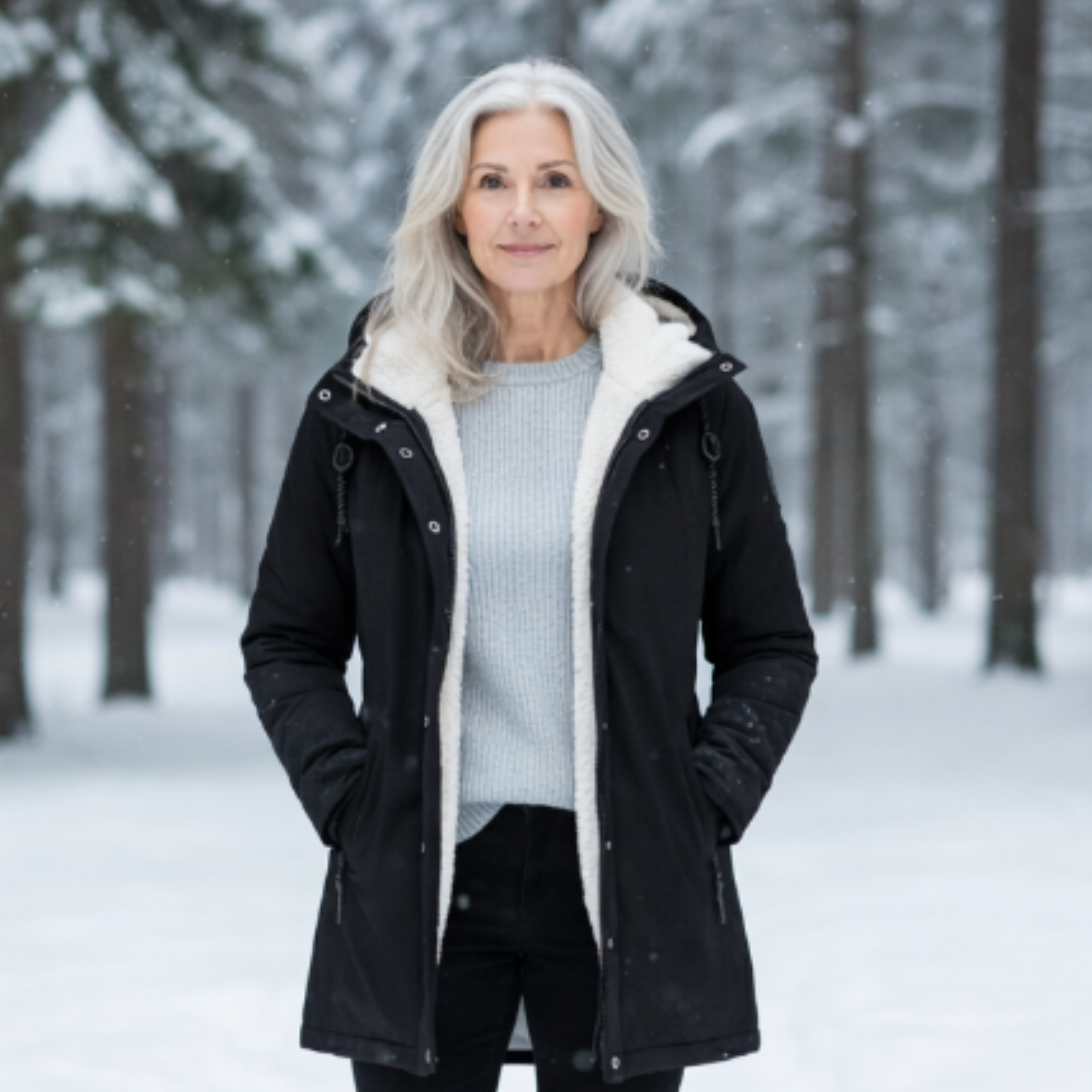 Veste élégante hivernale Adeline de Danoir Paris, gris, taille XS, en tissu chaud et chic, vue de face.