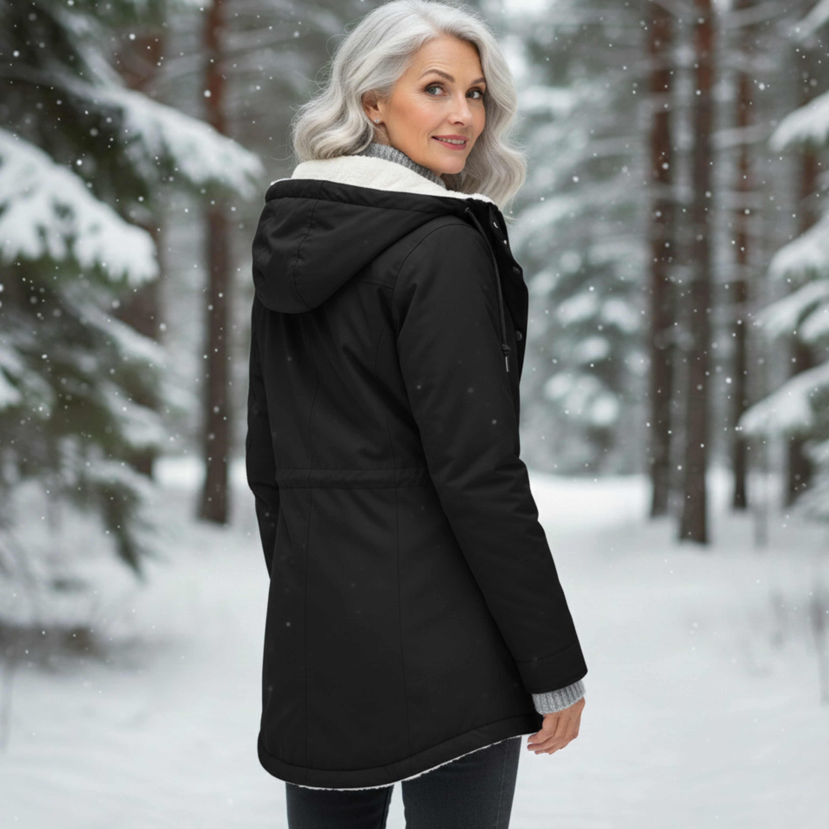 Veste élégante hivernale Adeline de Danoir Paris, couleur gris, taille XS, vue de face avec détails du design.